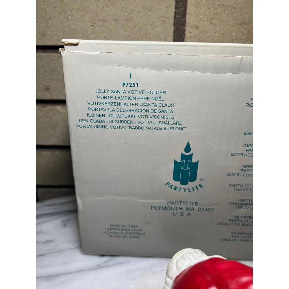 VTG PartyLite Jolly Santa Votive Holder Ceramic Hinged Gift Box Christmas - Picture 9 of 11
